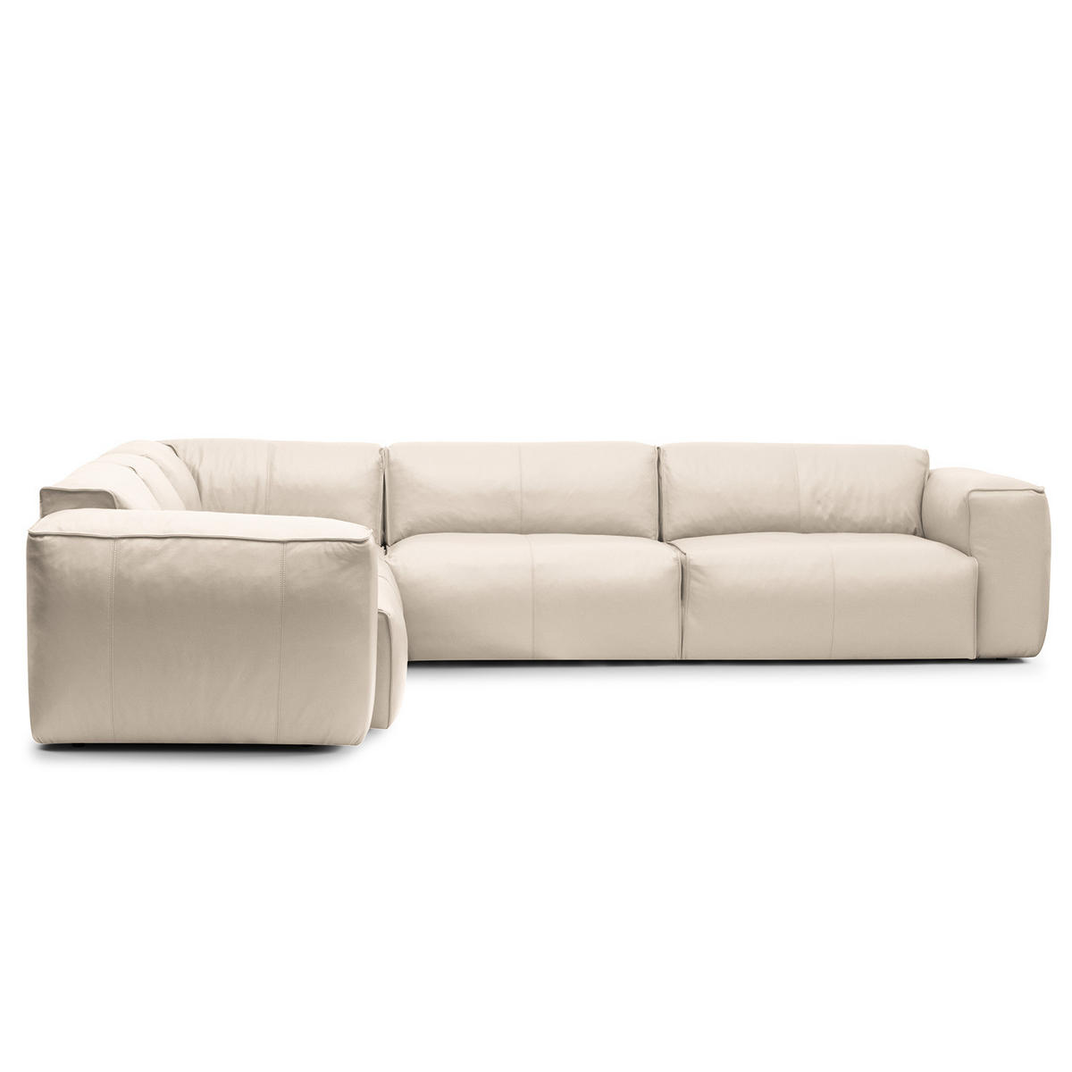 ECKSOFA mit Rundecke - Hellgrau/Schwarz, Leder/Kunststoff (325/260cm) - home24