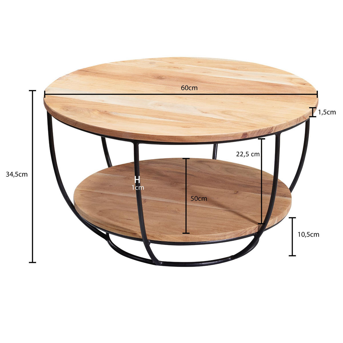 COUCHTISCH rund MAYA Sofatisch - Akaziefarben, Holz (60/60/34.5cm) - tinkaro