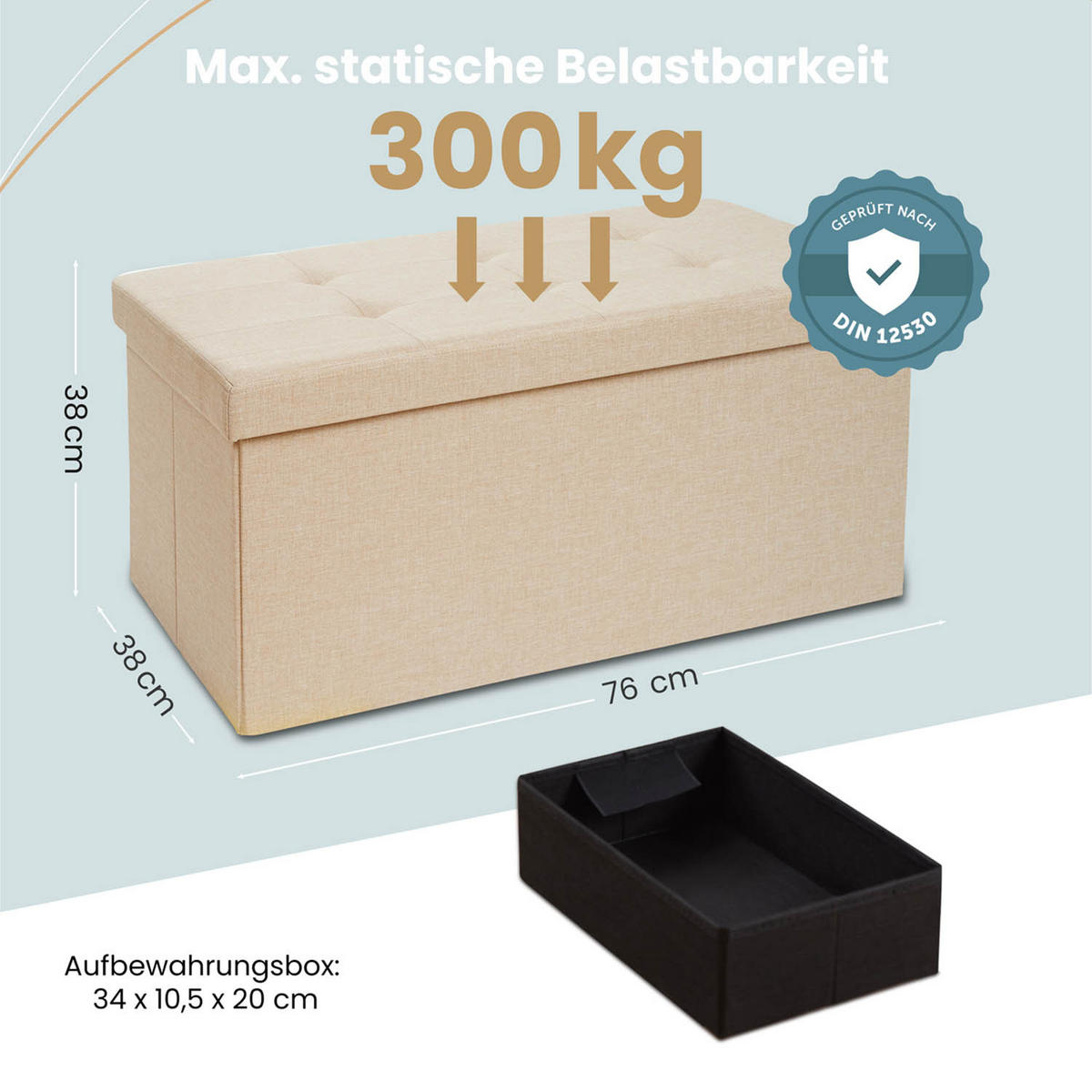 SITZBANK 76/38/38 cm + extra Box, Beige - Beige, Kunststoff (38/38/76cm) - Blumtal