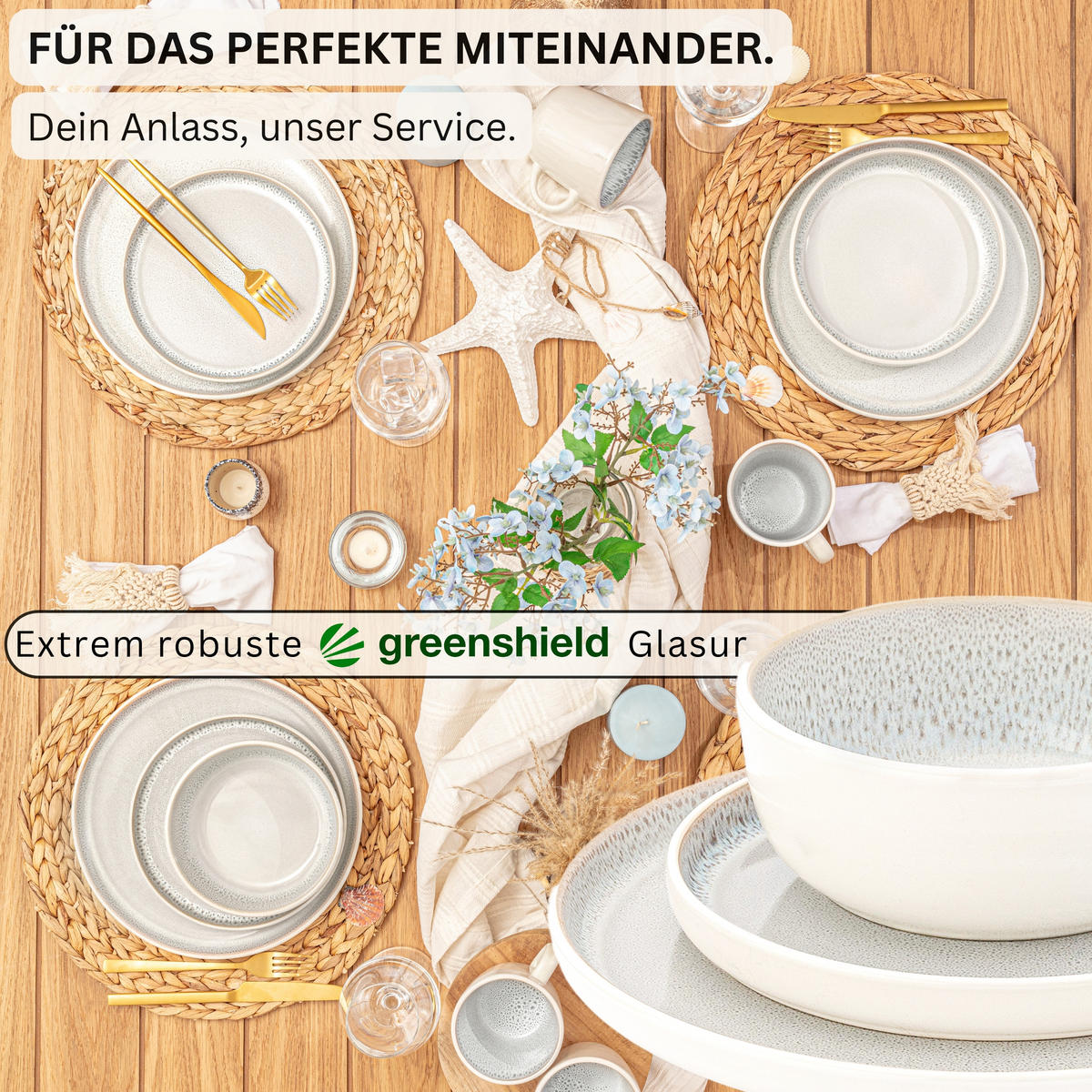 TAFELSERVICE KRETA - 24 teilig aus Steingut - Creme, Stein (27/6.5/27cm) - Sänger