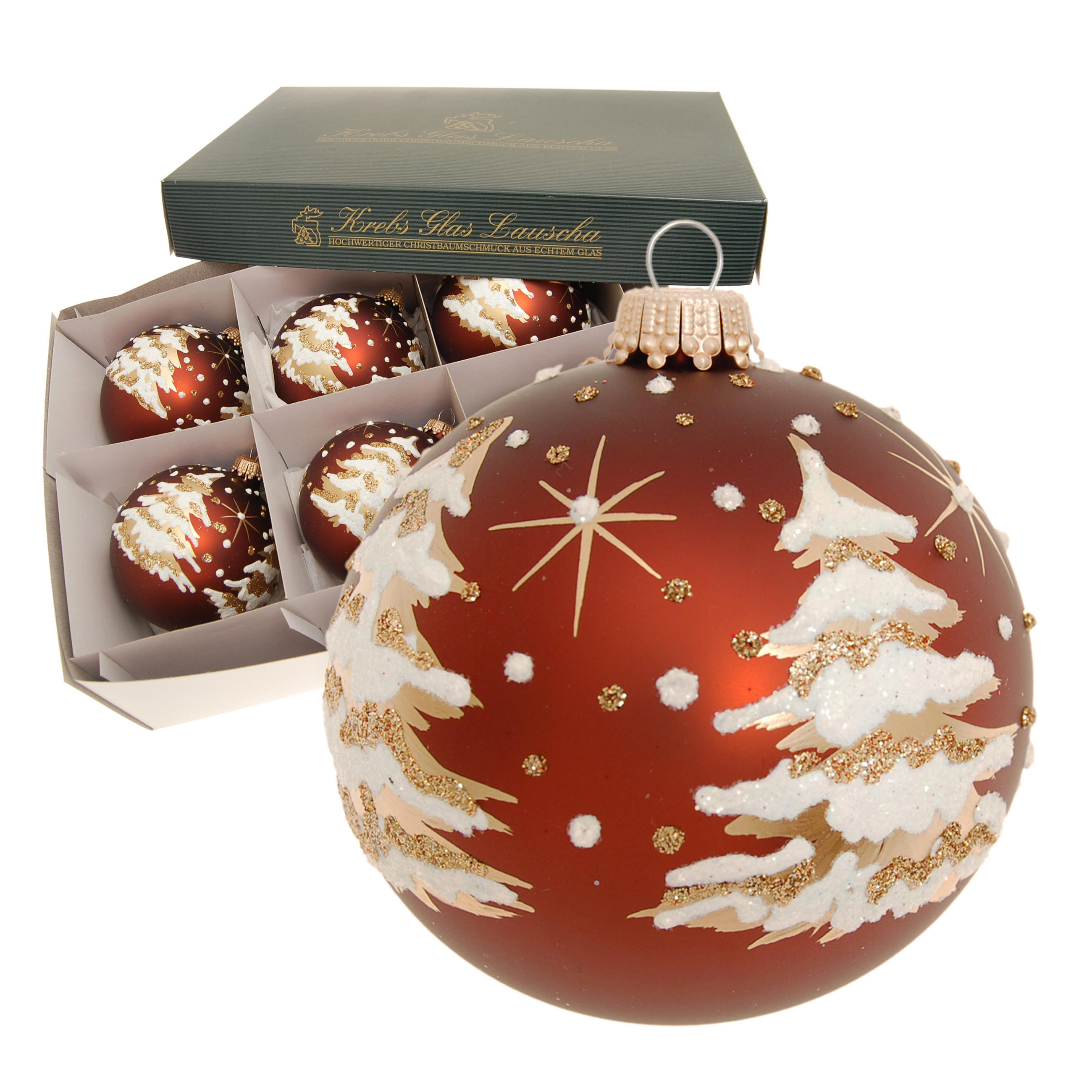 CHRISTBAUMKUGELN Winterbaum Braun 8cm (Glas / 6 Stk.) - Braun, Glas (8/8/8cm) - Krebs Glas Lauscha