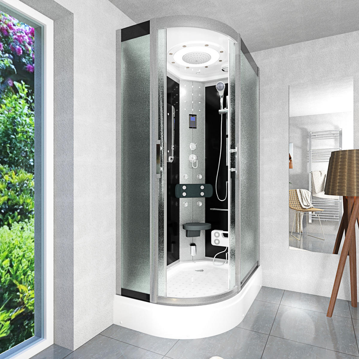 DUSCHE Duschkabine D60-73M0L-EC Schwarz 120x80 - Schwarz, Glas/Kunststoff (120/80/215cm) - AcquaVapore by Sandra Jentho