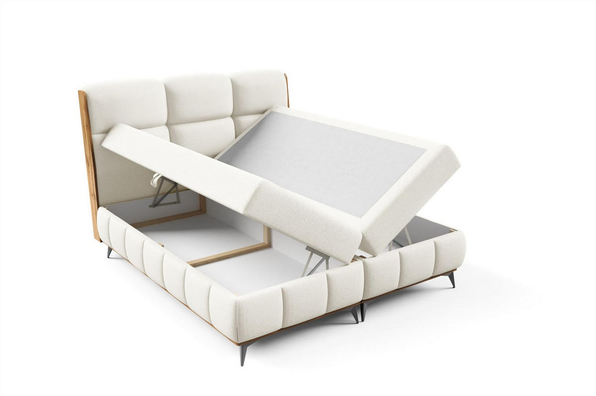BOXBETT Charlie Premium - Ecru, Holzwerkstoff/Textil (180/200cm) - Fun Möbel