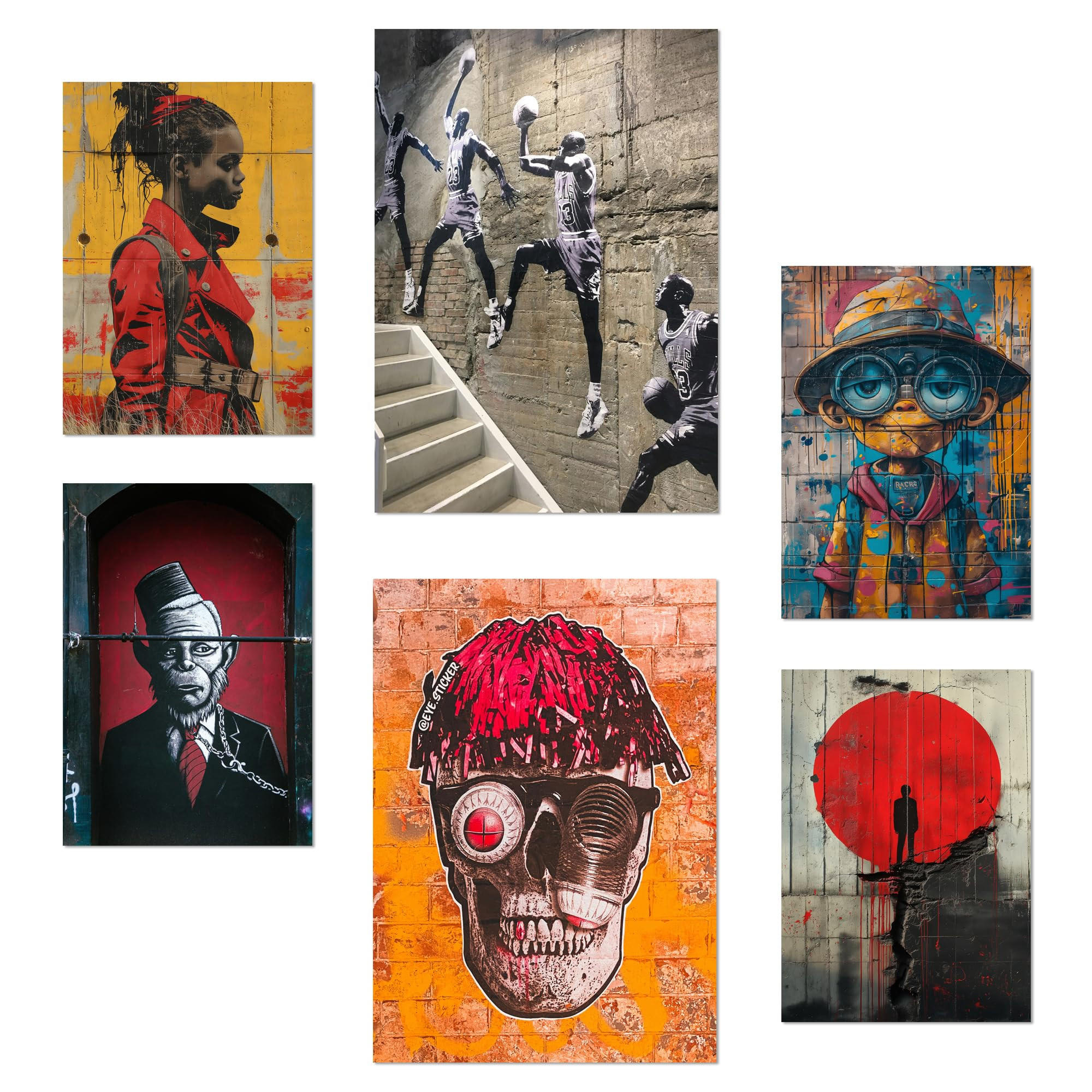 POSTER Set Mit 6 Graffiti Straßenkunst A3 & A4 Rahmenlos - Klar, Papier (29/3cm) - Nacnic