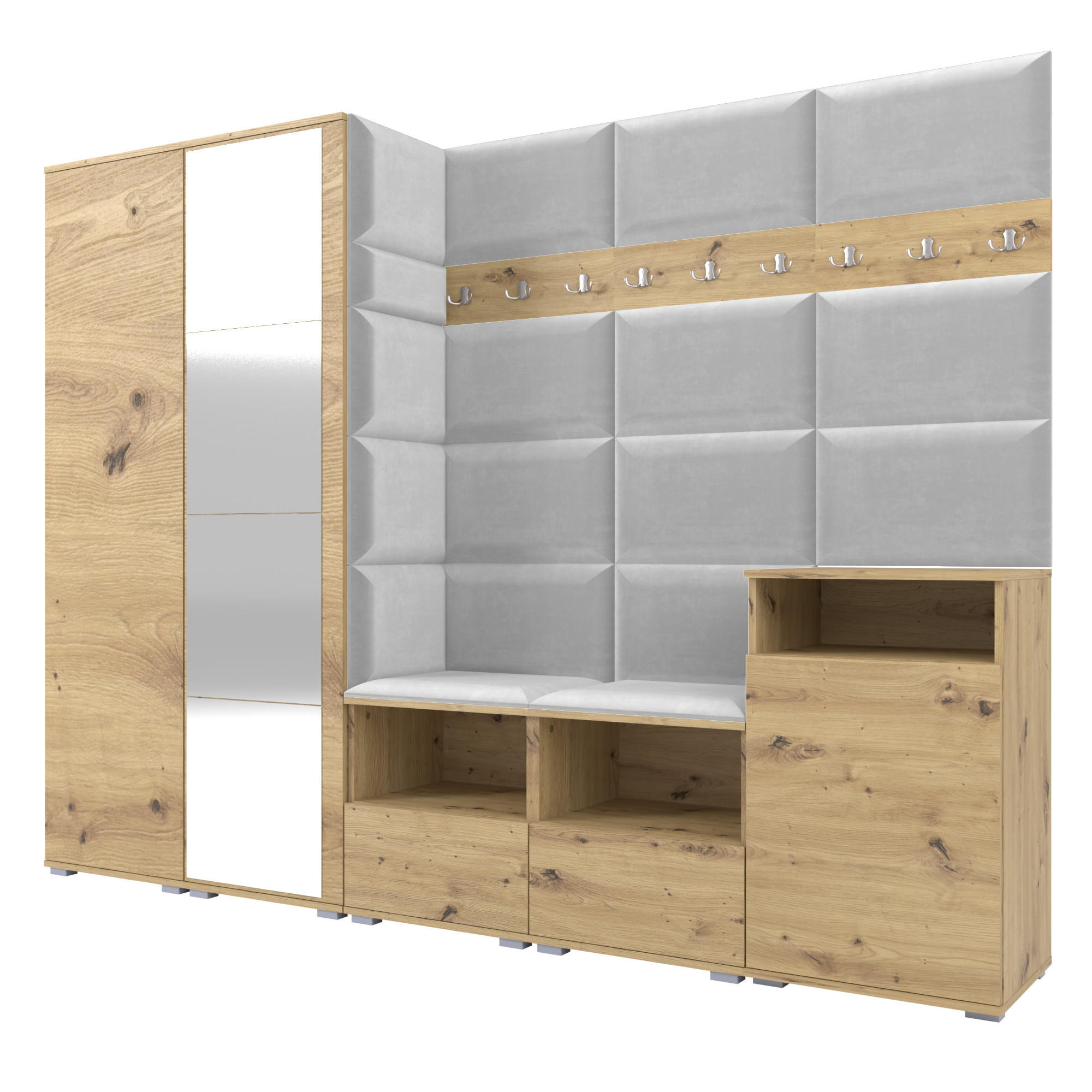 Ravio Garderobe Eiche Artisan, Hellgrau 250x187x40 cm
