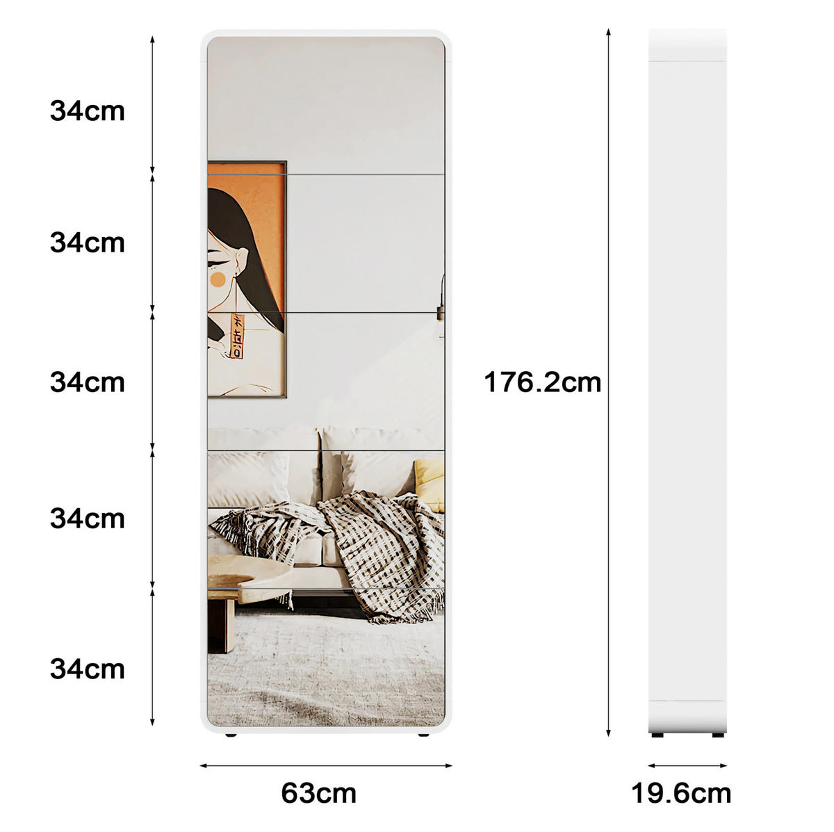 SCHUHSCHRANK 176 cm in Weiß mit Spiegel und 5 Klappen - Weiß, Holzwerkstoff (63/176/19.5cm) - Flora Grace