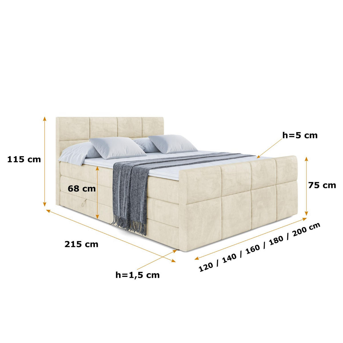 BOXSPRINGBETT ARDENI-Z KING - 140x200 - H3/H4 - Beige - Beige, Holzwerkstoff (140/200cm) - ALTDECOR