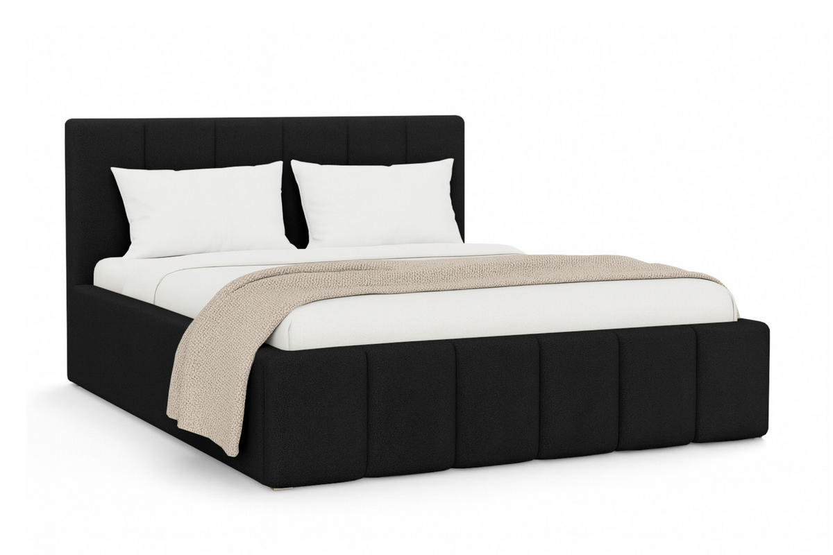 POLSTERBETT MEGAN 160/200 in Boucle Schwarz - Schwarz, Holz/Holzwerkstoff (160/200cm) - Deine Möbel 24