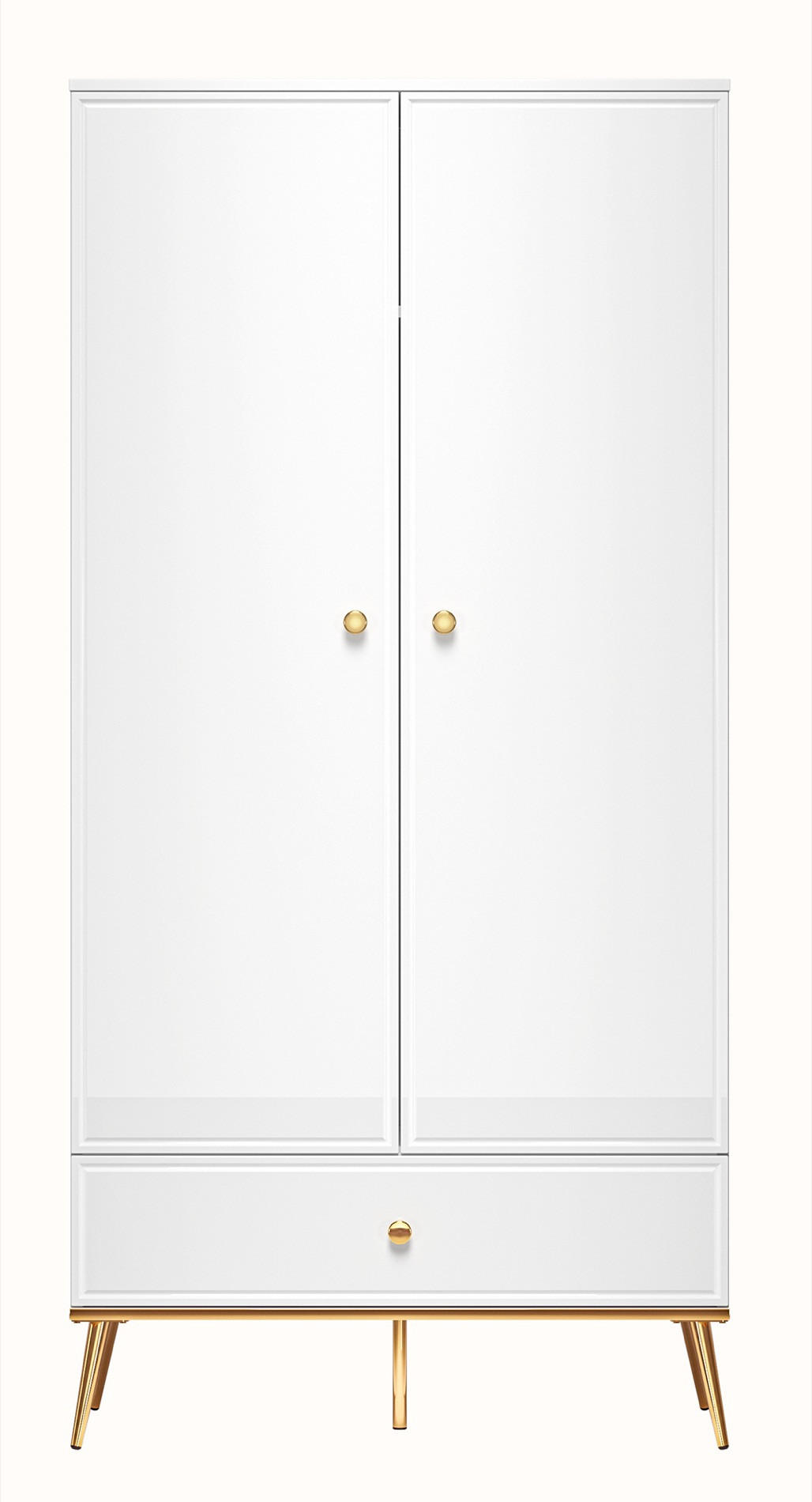 DREHTÜRENSCHRANK Darrby Weiß 92 cm - Goldfarben/Weiß, Holzwerkstoff/Metall (92/190/53cm) - Selsey