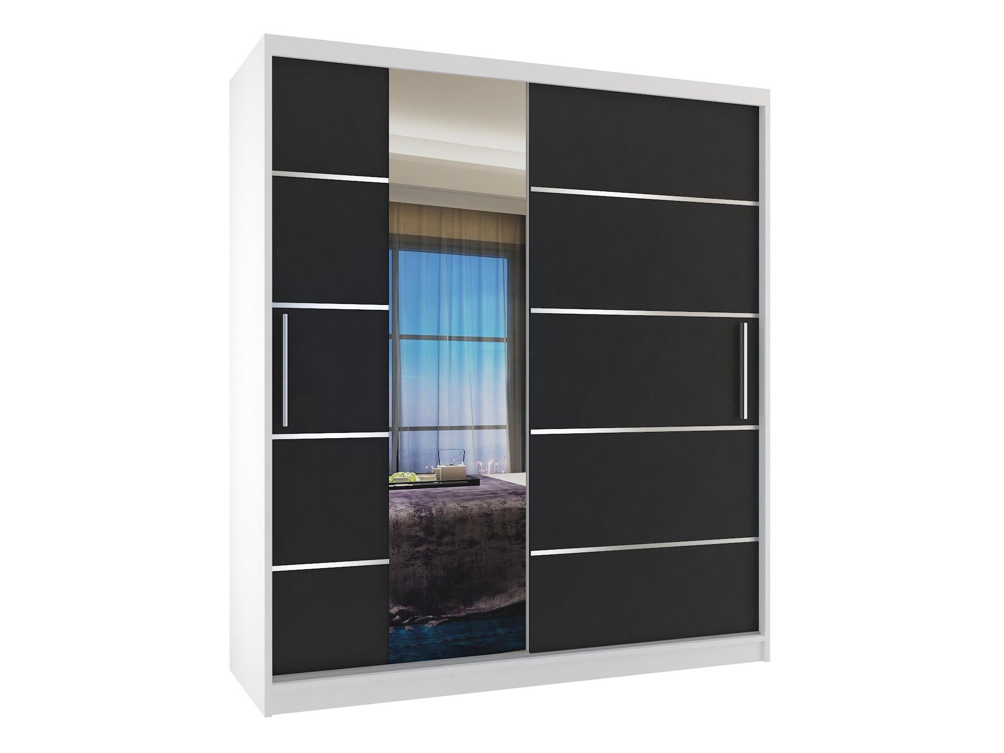 SCHWEBETÜRENSCHRANK Verona MBP, Weiß/Schwarz Matt, 133 cm, mit Spiegel - Schwarz, Holz (133/216/60cm) - B BELINI GROUP