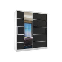 SCHWEBETÜRENSCHRANK Verona MBP, Weiß/Schwarz Matt, 133 cm, mit Spiegel - Schwarz, Holz (133/216/60cm) - B BELINI GROUP