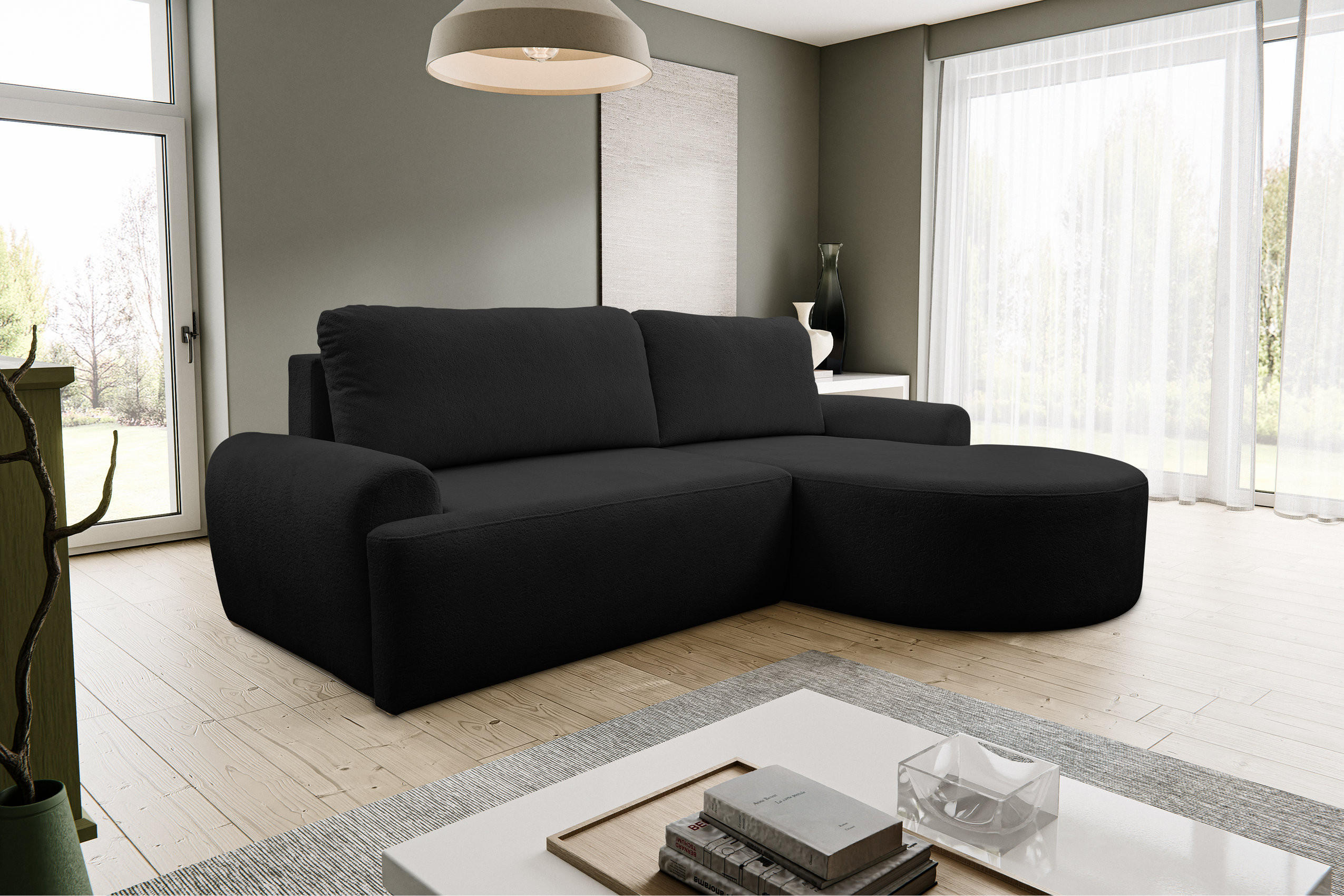 Thumbnail - Venasi Möbel Ecksofa, Schwarz, Textil, 3-Sitzer, 260x136 cm, Wohnzimmer, Sofas & Couches, Wohnlandschaften, Ecksofas