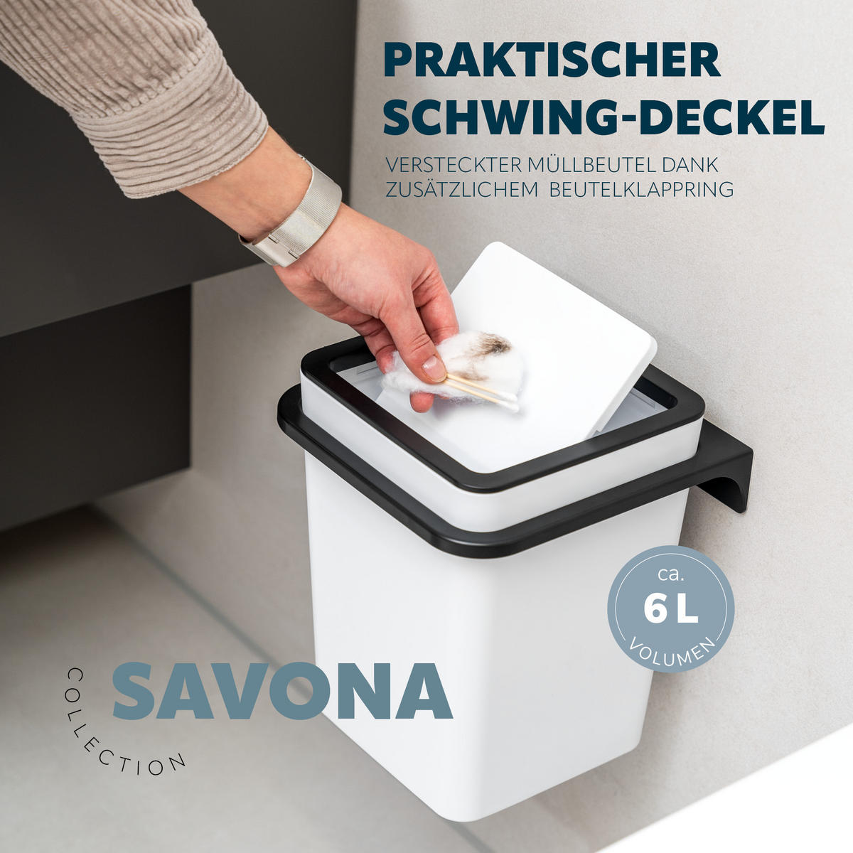 WC-GARNITUR 2-TLG. Bürste u. Eimer SAVONA Softtouch inkl. Wandhalterung, eckig - weiß - Weiß, Kunststoff (18/25/21cm) - bremermann