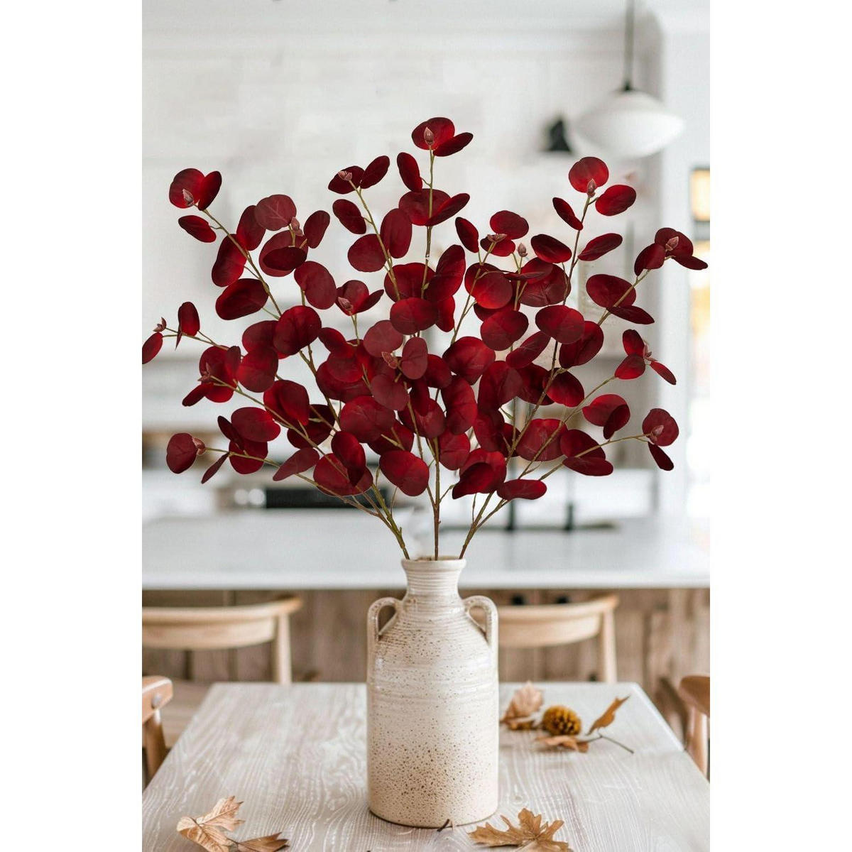 KUNSTPFLANZE Eukalyptuszweig 3er Set Dunkelrot 81 cm - Bordeaux, Kunststoff (81cm)