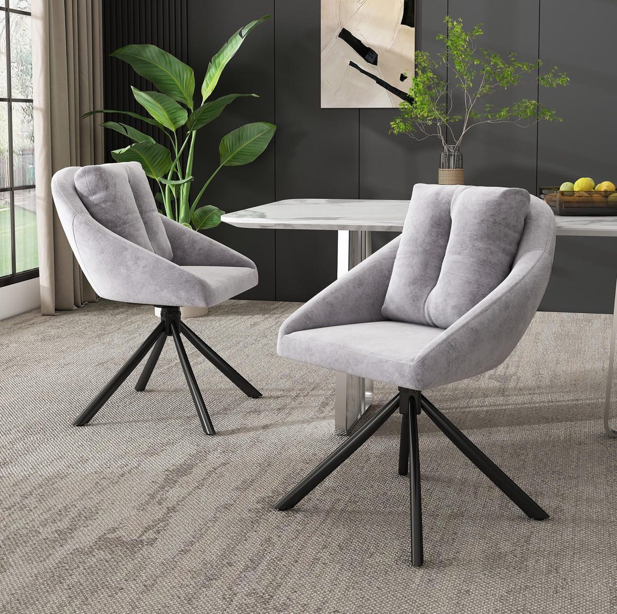 DREHSTUHL ergonomisch Samt Grau 2er-Set - Grau, Metall (54/79/65cm) - Meubliv