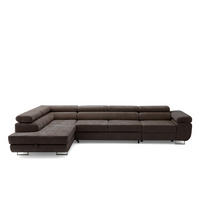 ECKSOFA WILD MAXI L Links mit Schlaffunktion 125x195 Chenille Dunkelbraun - Chromfarben/Dunkelbraun, Holz/Textil (350/203cm) - Muffo