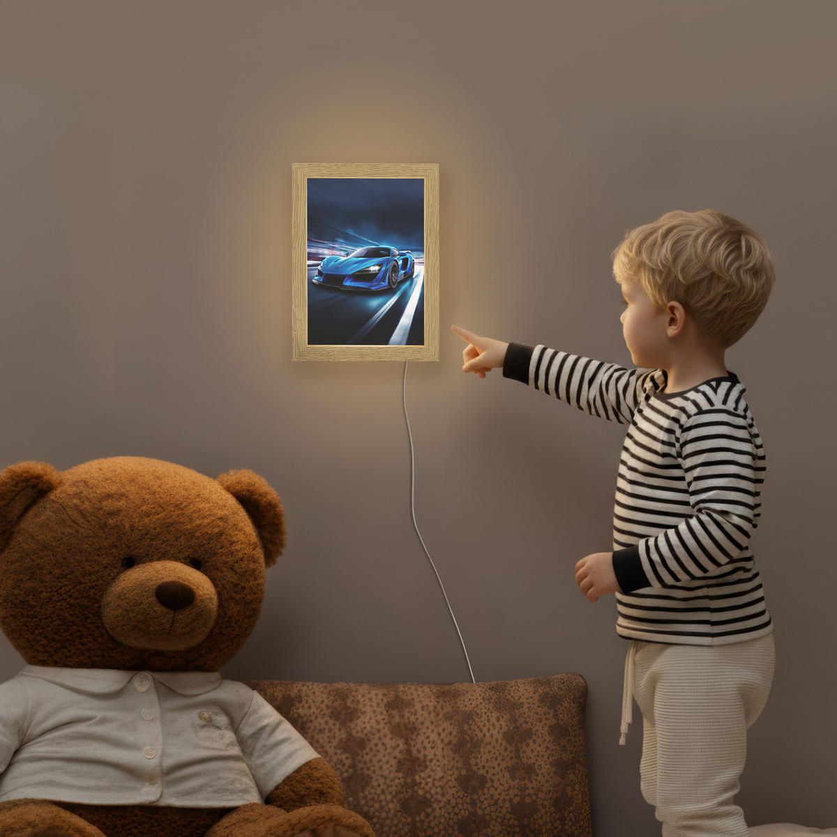 NACHTTISCHLAMPE Auto - Blau - Jungen - Kind 15x20 cm - Blau, Holzwerkstoff (8/15/20cm) - OnlyWow