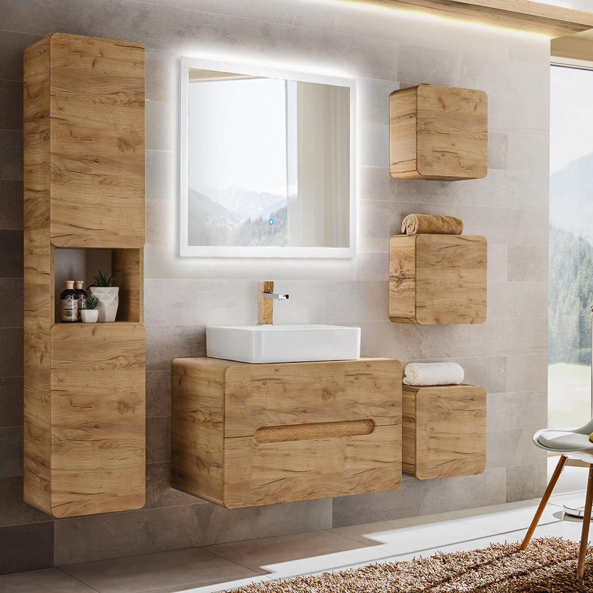 BADMÖBEL-SET 6-TLG. Luton-56 - Braun, Holzwerkstoff (180/200/46cm) - Lomado