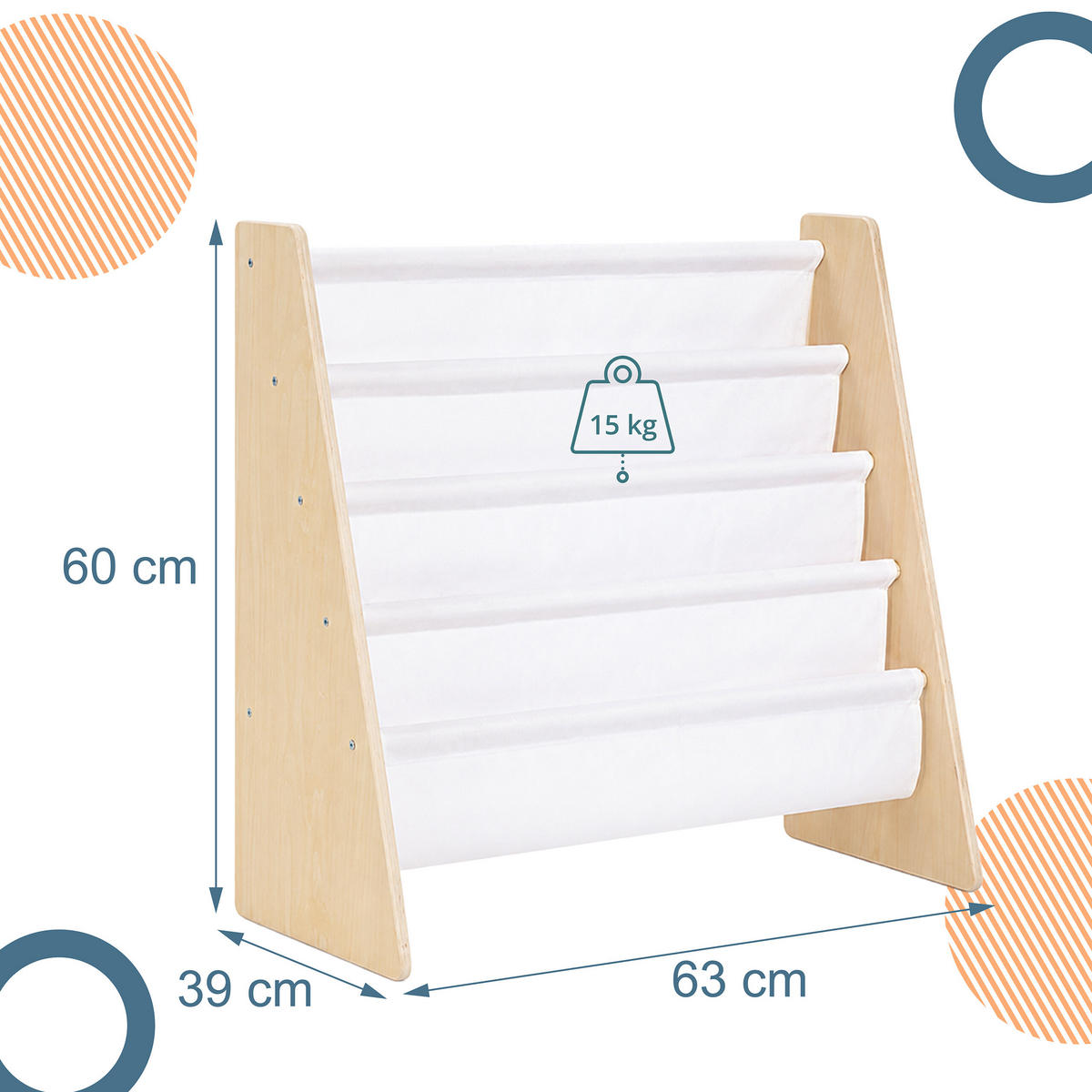 POLIČKA dětských knih - různobarevná, dřevo/textil (63/60/39cm) - Relaxdays