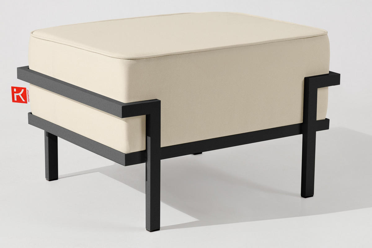 GARTENLOUNGE-HOCKER TRIGLO auf Metallfüßen, Modern, Dunkelgrau/Cremeweiß - Dunkelgrau/Creme, Textil/Metall (69/44/54cm) - KONSIMO®
