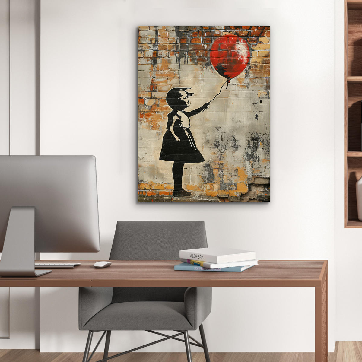 KOVOVÝ OBRAZ Graffiti - Banksy - Dievča - Street art 60x80 cm - piesková, kov (60/80cm) - MuchoWow