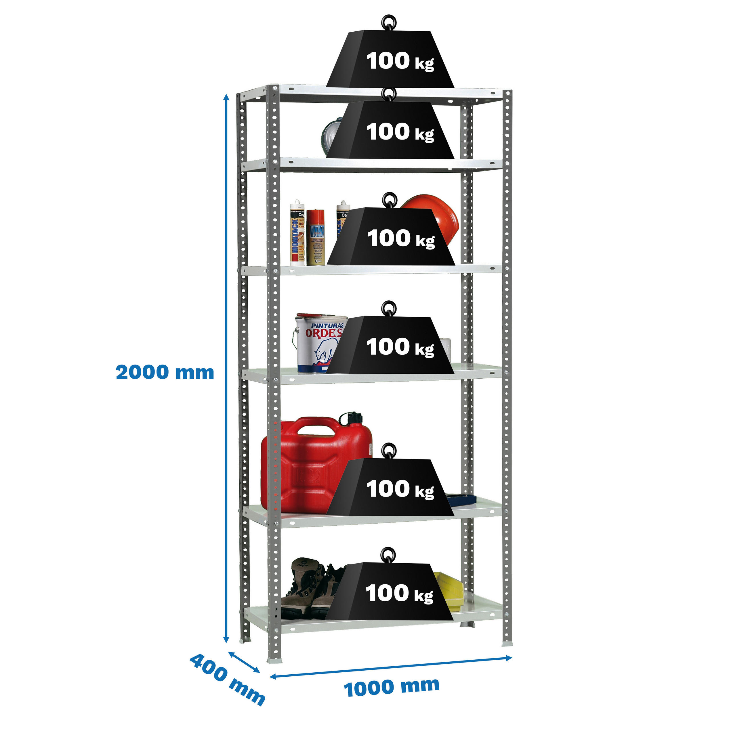 SCHRAUBREGAL PANDA TALL | HxBxT 200x100x40cm | 6 Fachböden | Fachlast 100kg | Anthrazit-Weiß - Anthrazit, Metall (100/200/40cm) - PROREGAL