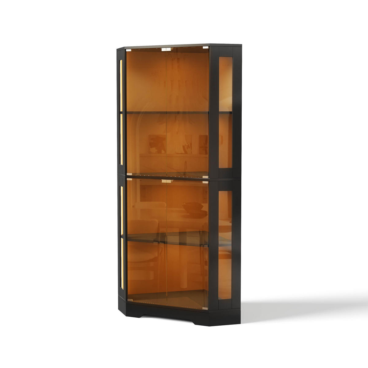 GESCHIRRSCHRANK 165 cm MDF Schwarz mit RGB-LED und Glastüren - Schwarz, Holzwerkstoff (40/165/40cm) - Korfee