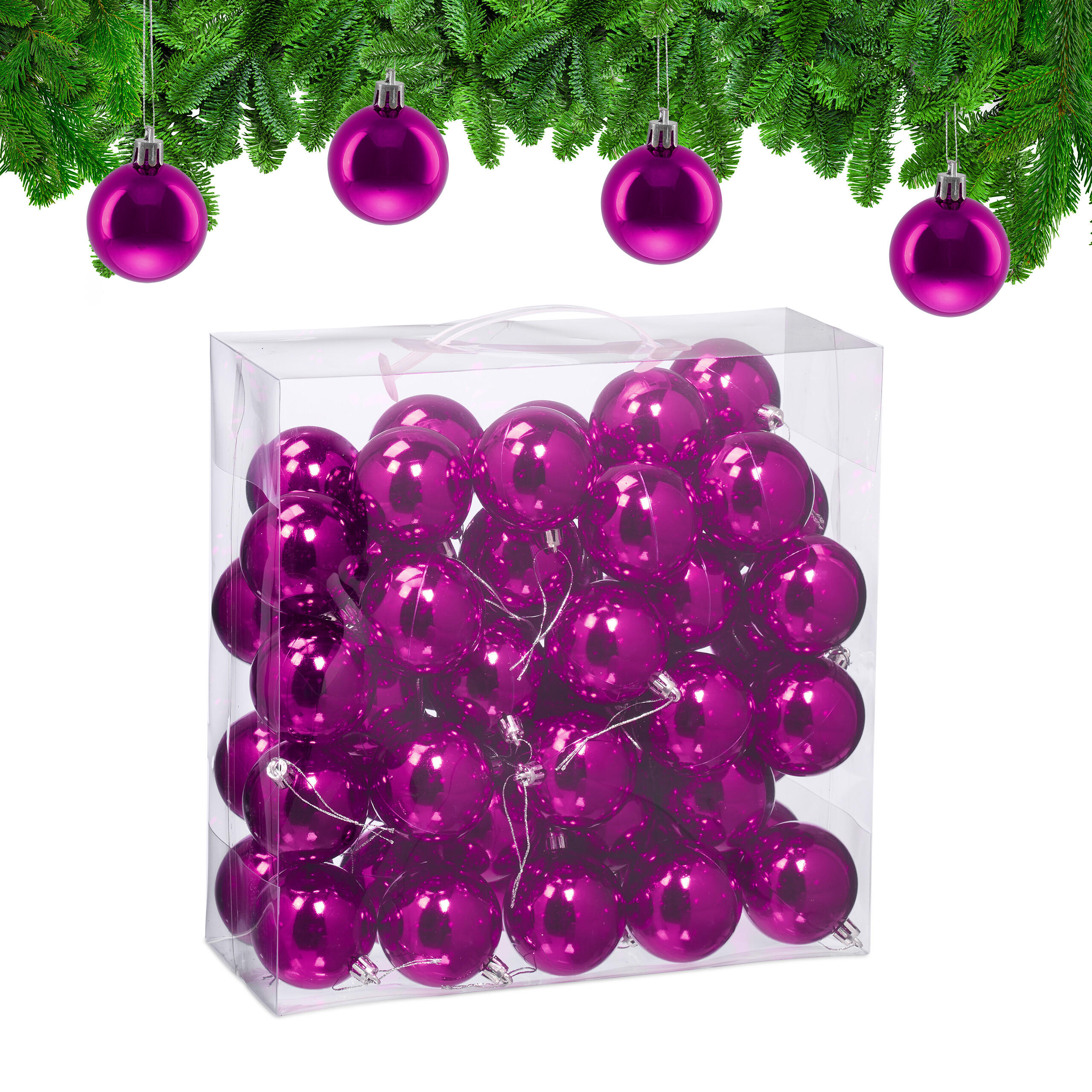 50XWEIHNACHTSKUGELN - Pink, Kunststoff (6/7/6cm) - Relaxdays