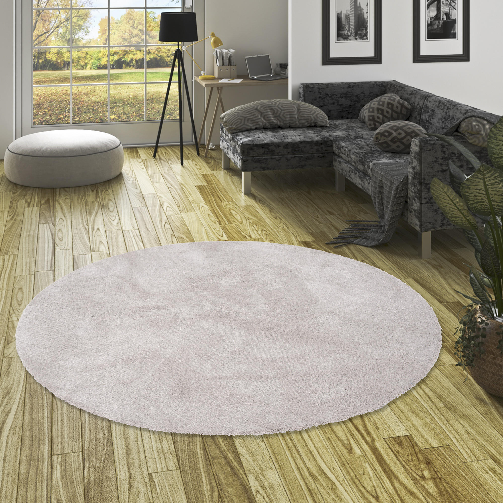 HOCHFLORTEPPICH LIVORNO RUND SUPER SOFT - Grau, Textil (133/133cm) - Snapstyle