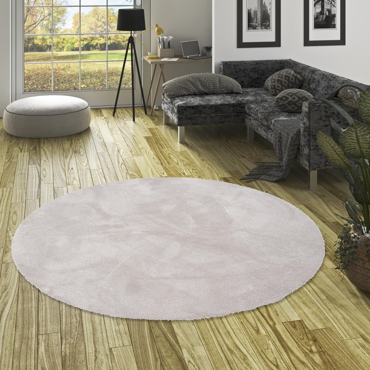 HOCHFLORTEPPICH LIVORNO RUND SUPER SOFT - Grau, Textil (160/160cm) - Snapstyle