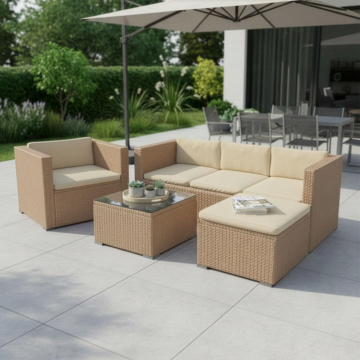 LOUNGEGARNITUR Punta Cana 4-tlg. - Beige/Creme, Kunststoff/Metall - Juskys