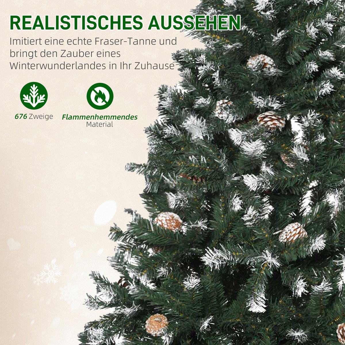 KÜNSTLICHER-WEIHNACHTSBAUM, 150 cm Christbaum mit Kunstschnee, Indoor - Grün, Kunststoff (150cm) - HOMCOM