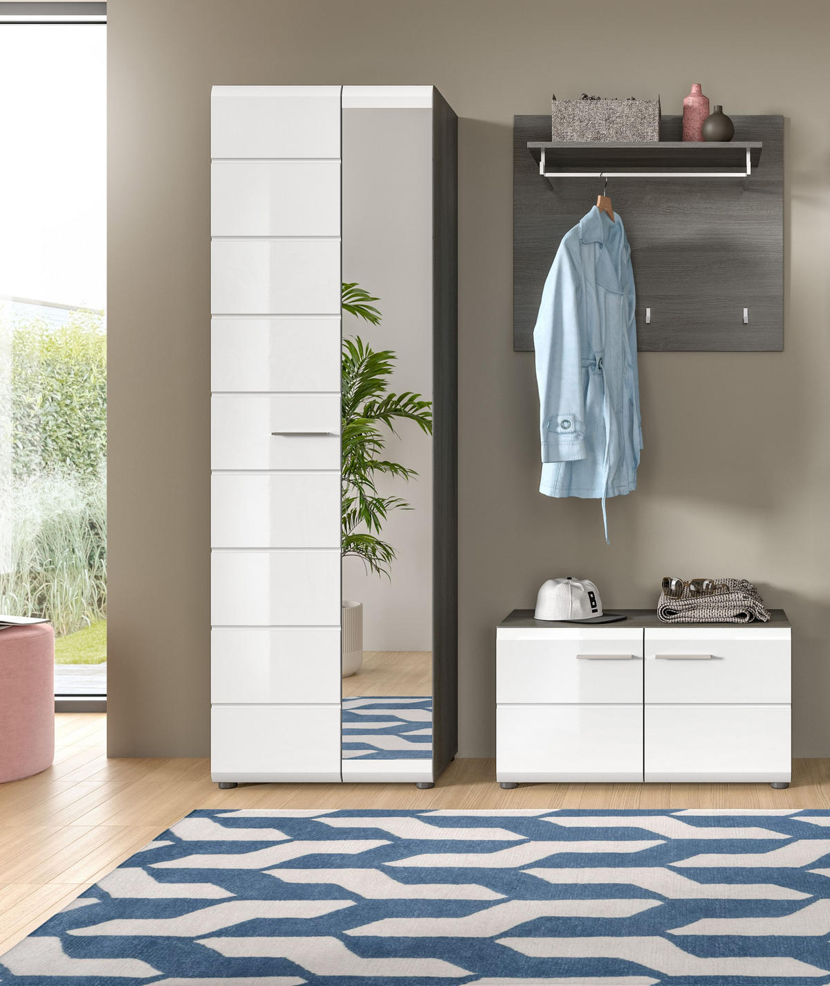 GARDEROBENKOMBINATION Salsa 155x192x37 cm Rauchsilber Weiß 3tlg. - Silberfarben, Holz (155/192/37cm)