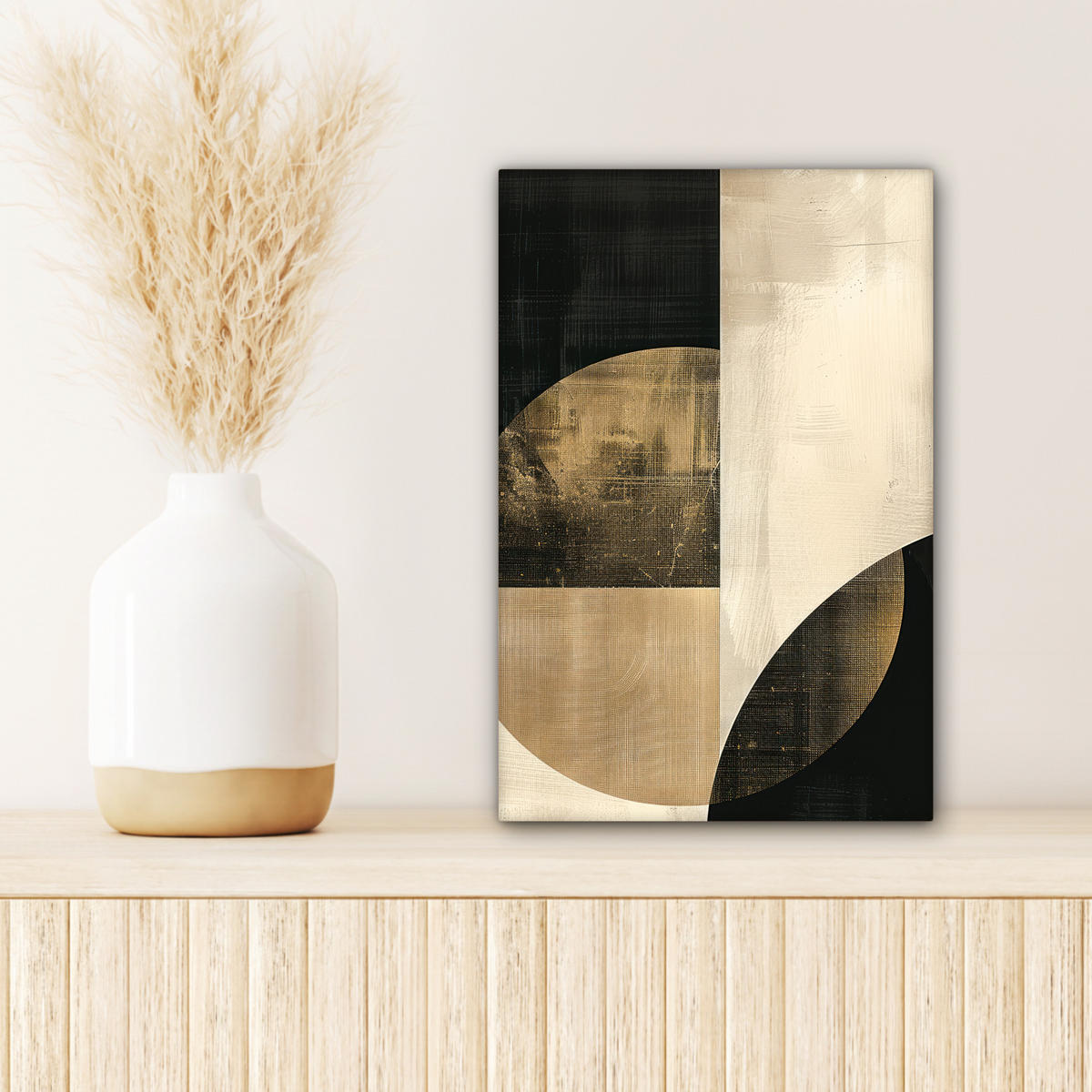 LEINWANDBILD Abstrakt - Geometrische Formen - Schwarz - Gold Deko Wohnzimmer 20x30 cm - Ecru, Textil (20/30cm) - MuchoWow