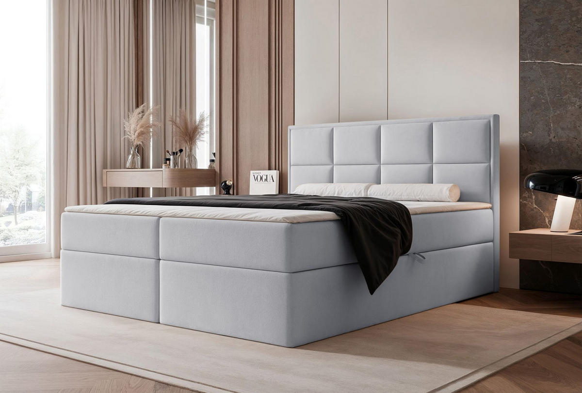 BOXBETT Silensio Hellgrau Samt 180x200 cm - Hellgrau, Textil (180/200cm) - Selsey