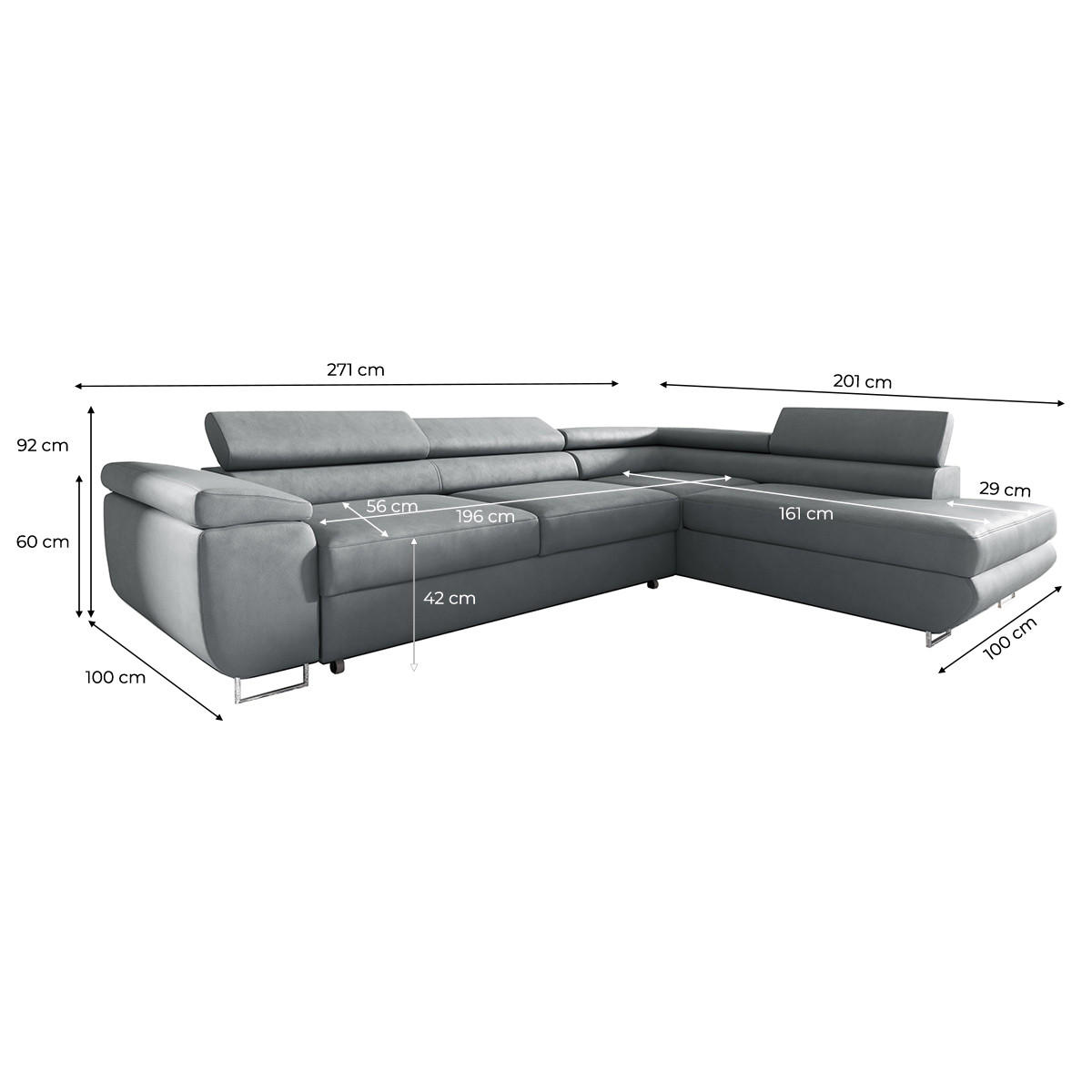 ECKSOFA Lyam 4 Sitzplätze Hellgrau - Grau, Holzwerkstoff (271/201cm) - Petits-meubles