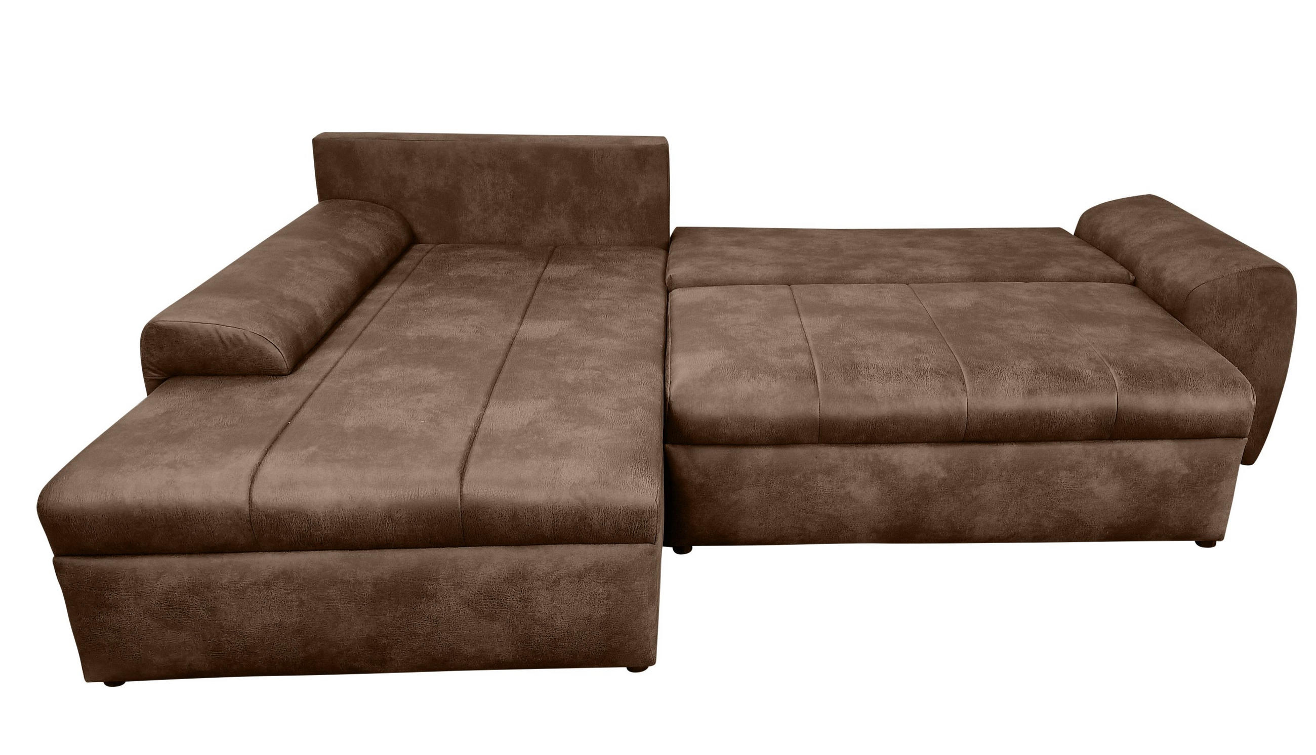 ECKSOFA mit Schlaffunktion, Bettkasten, Wellenunterfederung, Ottomane links B266/T186/H90 cm, Mikrofaser Leder-Optik Vintage Braun / 18014 - Schwarz/Braun, Kunststoff/Textil (266/186cm) - luma-home