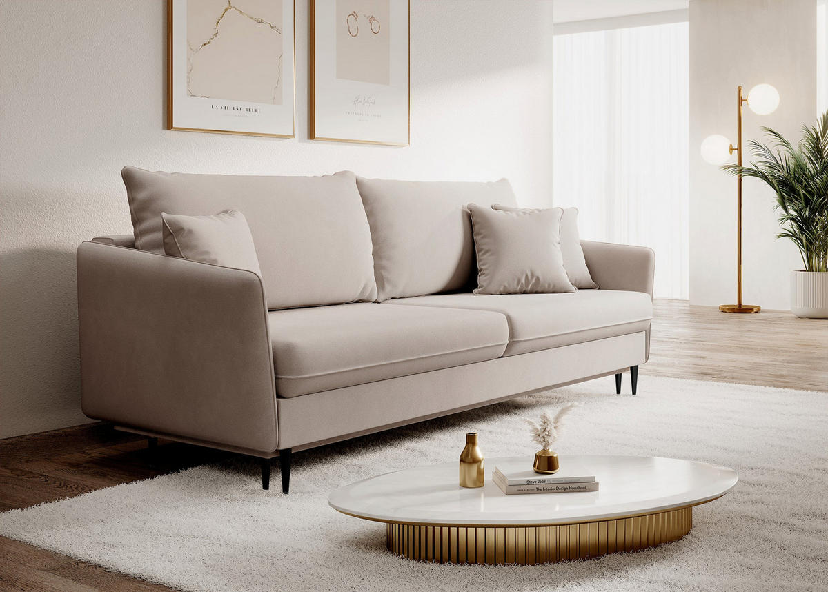 SCHLAFSOFA Volio Beige schwarzen Beinen - Beige/Schwarz, Textil/Metall (221/90/100cm) - Selsey