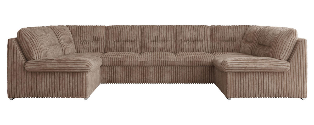 WOHNLANDSCHAFT MORBIDO U Braun Cord - Silberfarben/Braun, Textil/Metall (340/93/206cm) - MKS
