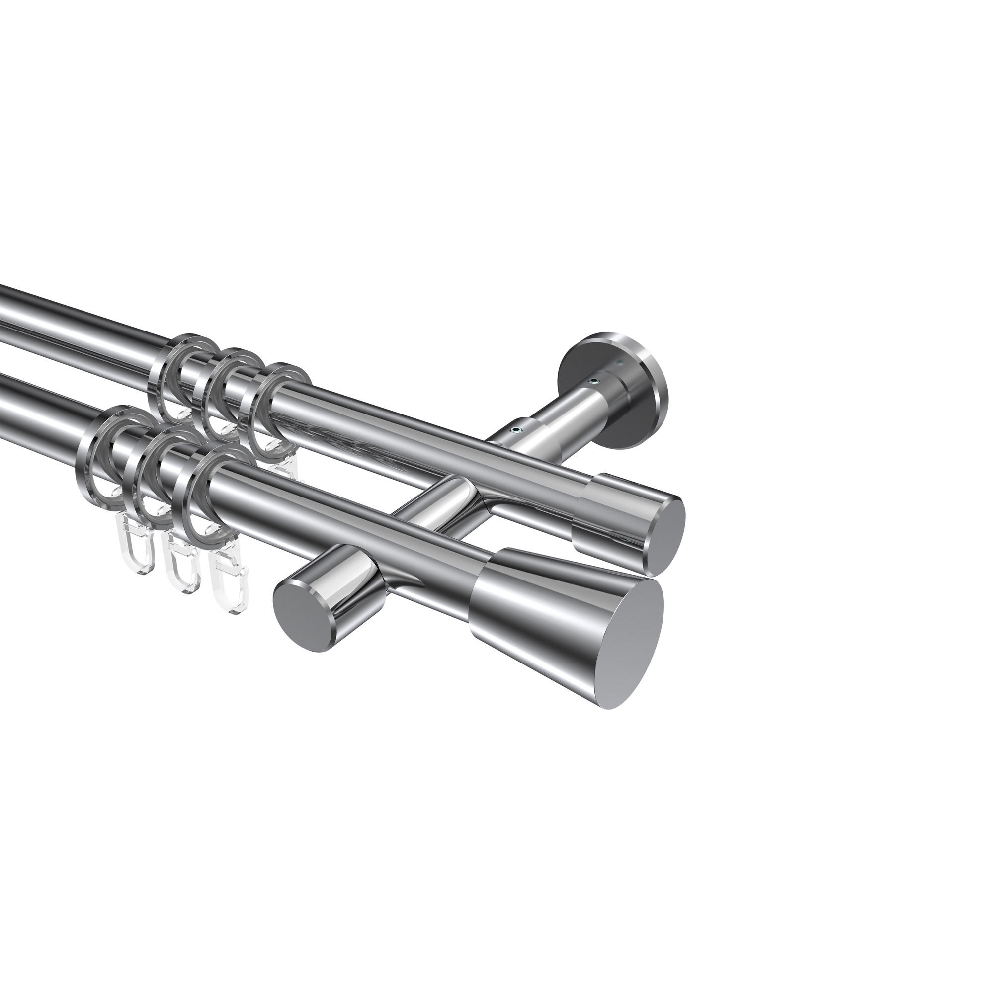 GARDINENSTANGEN-SET Prestige Sitra 600 cm (geteilt in 3 x 200 cm), 2-läufig, 20 mm Ø Chrom - Chromfarben, Metall (600cm) - INTERDECO