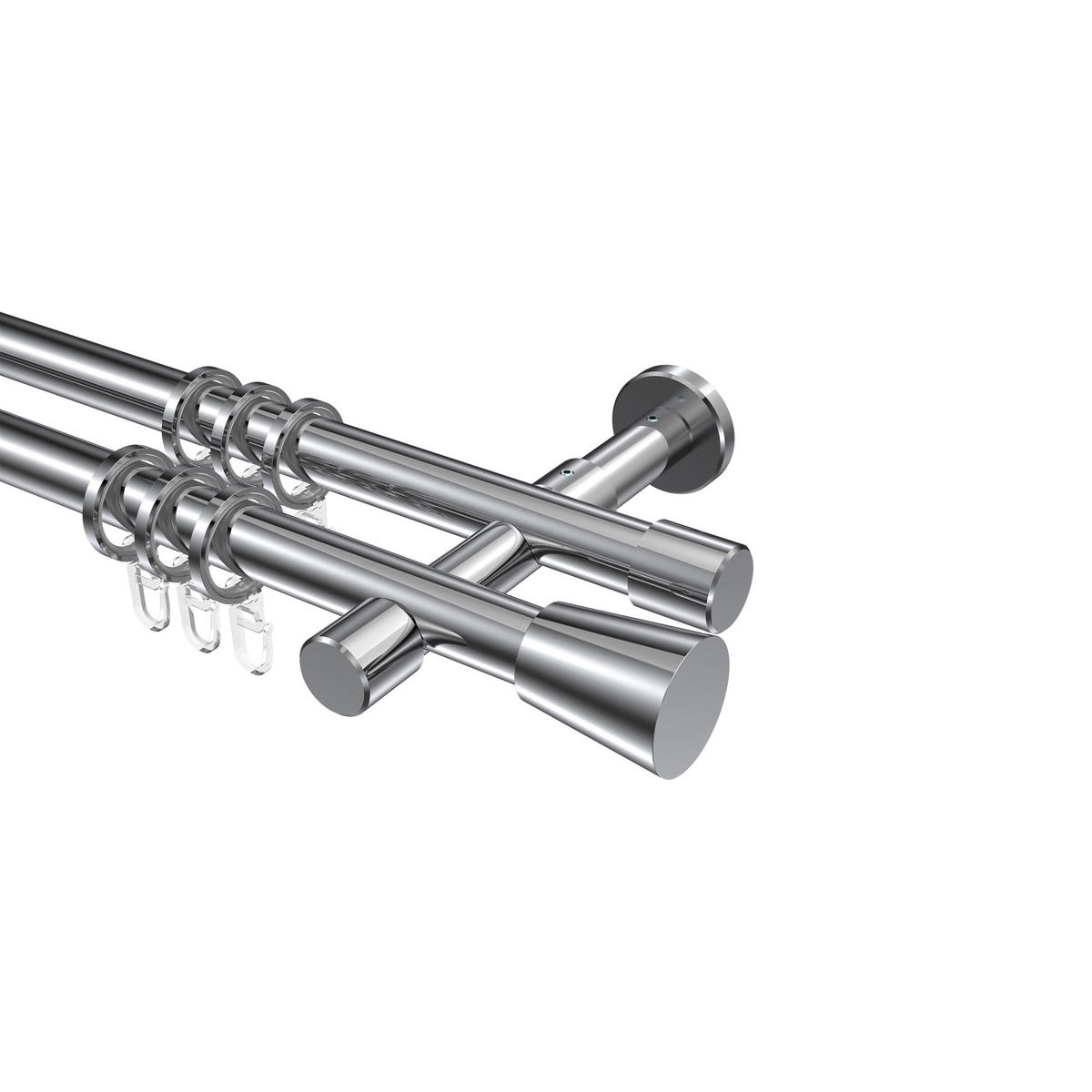 GARDINENSTANGEN-SET Prestige Sitra 600 cm (geteilt in 3 x 200 cm), 2-läufig, 20 mm Ø Chrom - Chromfarben, Metall (600cm) - INTERDECO