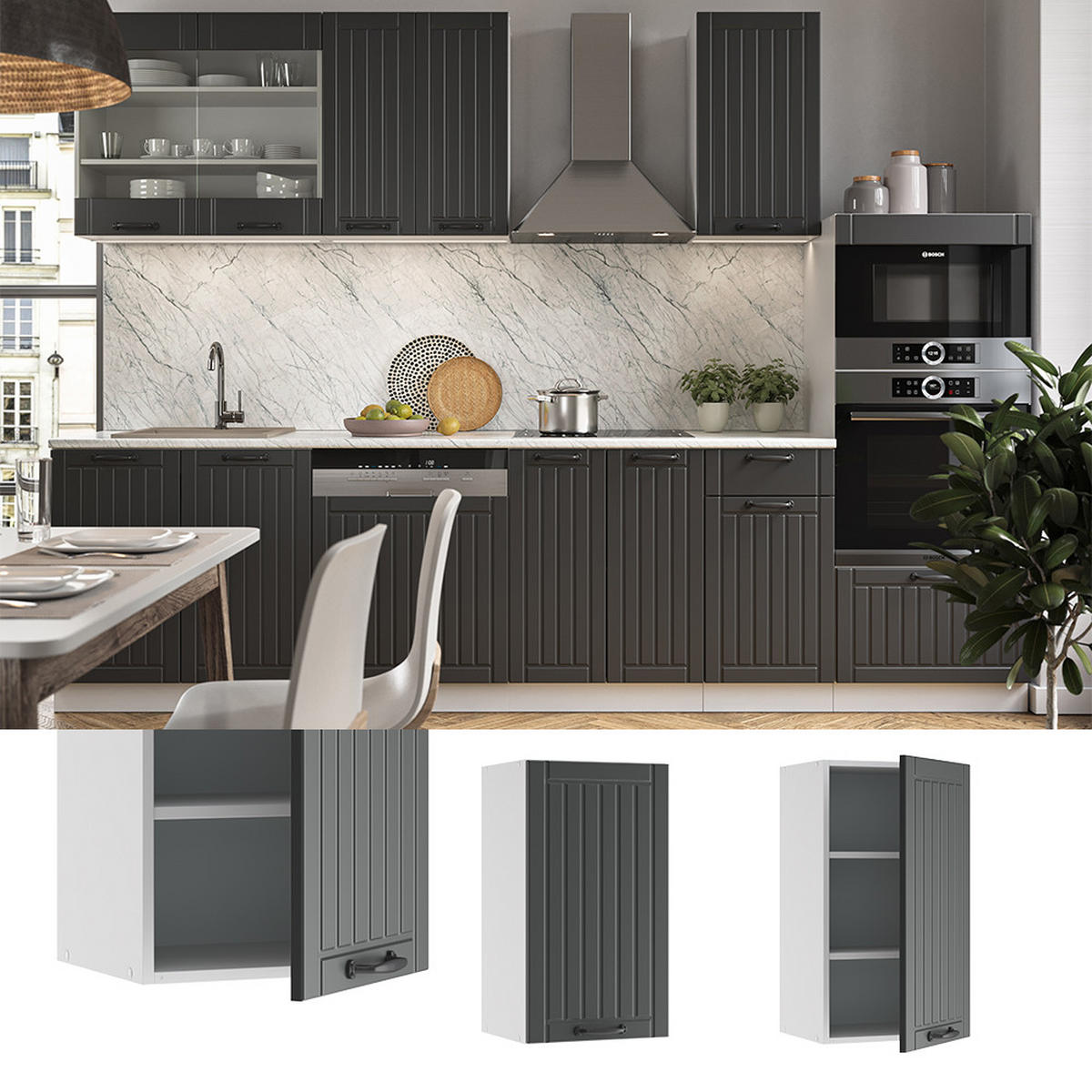 HÄNGESCHRANK Fame-Line Anthrazit Landhaus 40 cm - Anthrazit/Weiß, Holzwerkstoff (40/72/34.1cm) - Vicco