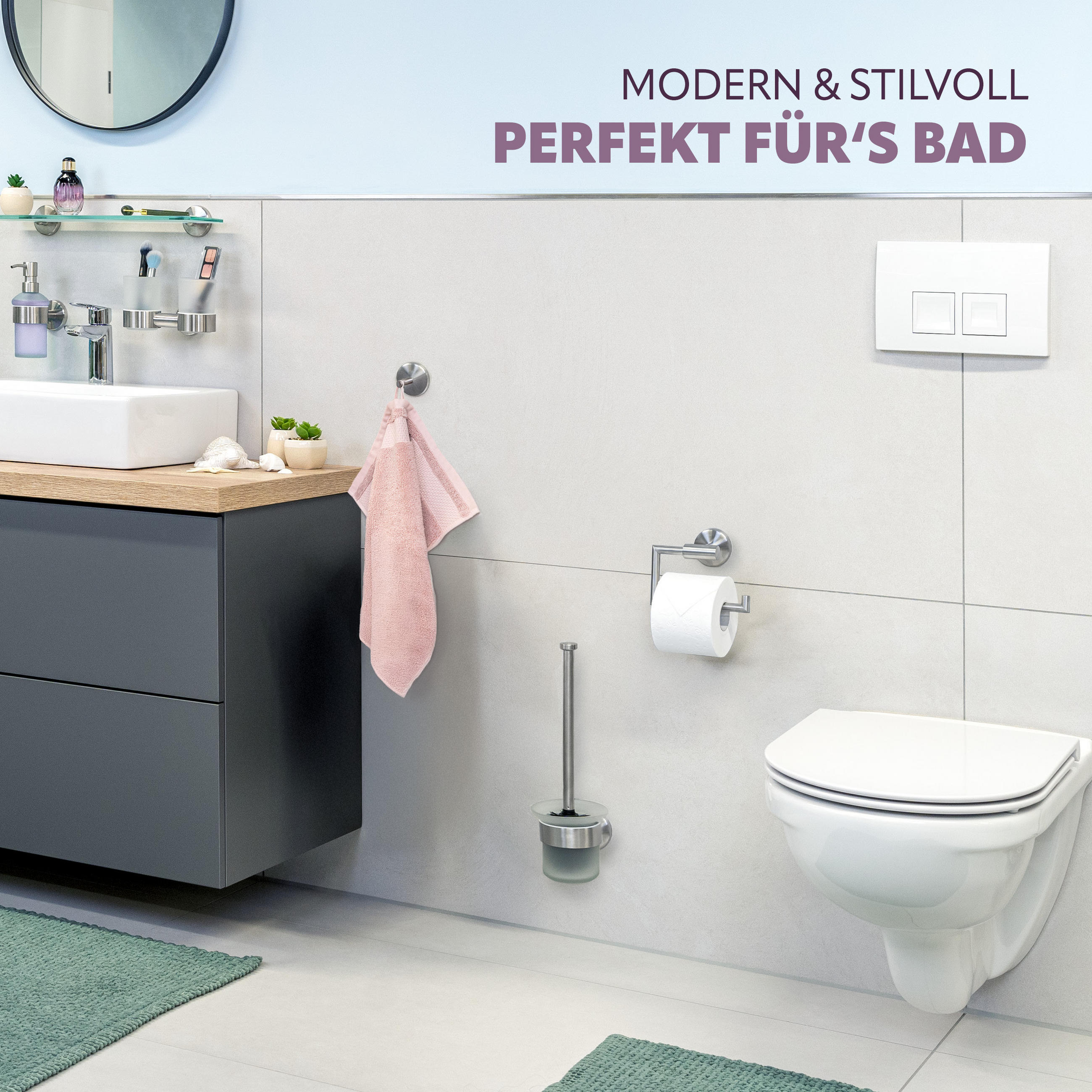 BADEZIMMER-ZUBEHÖR-SET PIAZZA 3tlg, Edelstahl, matt - Silberfarben, Metall (14.5/35/11.5cm) - bremermann