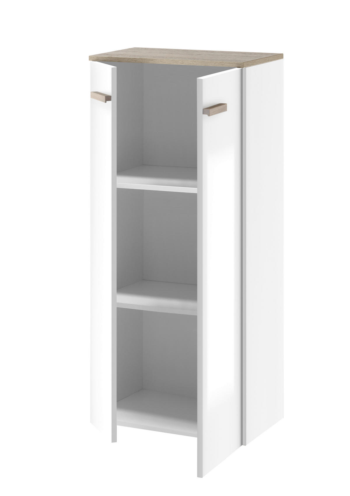 HOCHSCHRANK S12 Weiß Hochglanz & Eiche 51/115/30 cm - Weiß Hochglanz, Holzwerkstoff (51/115/30cm) - Livojo