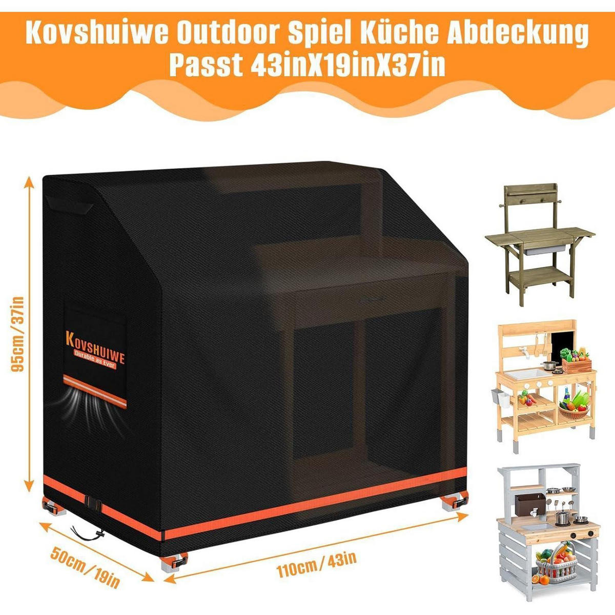 ABDECKUNG für Matschküche 110 x 50 x 95 cm Oxford Stoff wasserdicht - Schwarz, Textil (90/110/50cm)