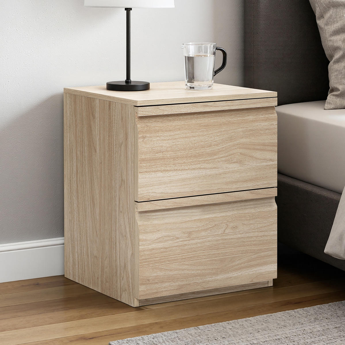 NACHTTISCH Holz mit 2 Schubladen, Holzoptik | B40 x T40 x H49 cm - Hellbraun, Holzwerkstoff (39.5/48.5/39.5cm) - Hometopia