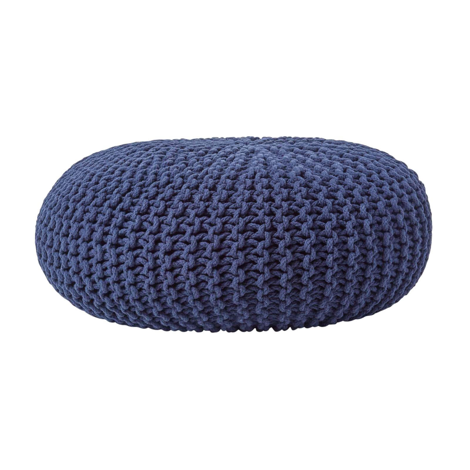 Homescapes Strick-Pouf Dunkelblau 70x23x70 cm