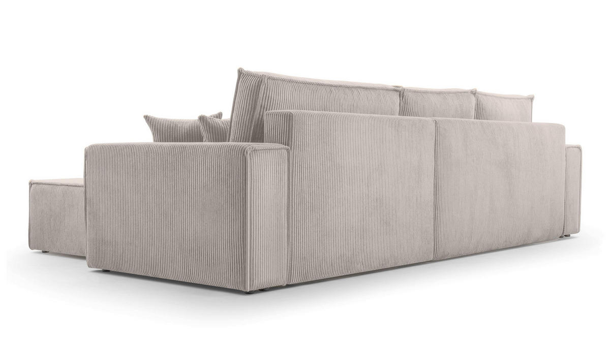 ECKSOFA L Form Cedria Zartweiß 287/145/85 cm mit Schlaffunktion - Creme/Schwarz, Kunststoff/Textil (287/145cm) - AX Living