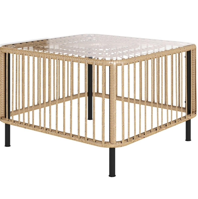 GARTENTISCH aus Rattan 65x65x43 cm Naturfarbe mit Glasplatte - Naturfarben, Glas (65/65/43cm) - Modfu