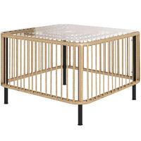 GARTENTISCH aus Rattan 65x65x43 cm Naturfarbe mit Glasplatte - Naturfarben, Glas (65/65/43cm) - Modfu